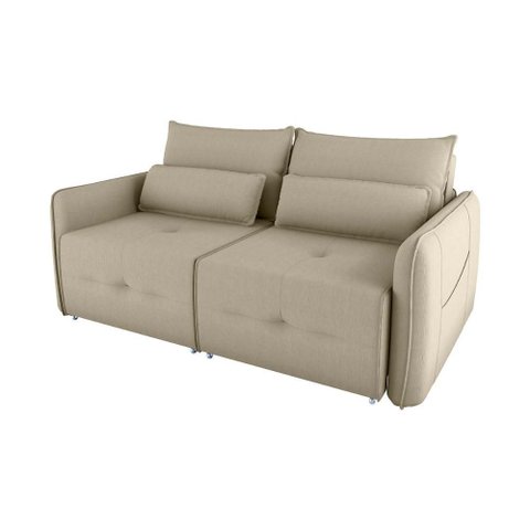 Sofá Cama 2 Lugares com Almofadas 205cm Celine Suede Bege Matrix