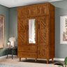 Guarda Roupa Em Madeira Maciça Com Espelho 7 Portas 2 Gavetas 122cm Castanho Driscoll Shop Jm - 1