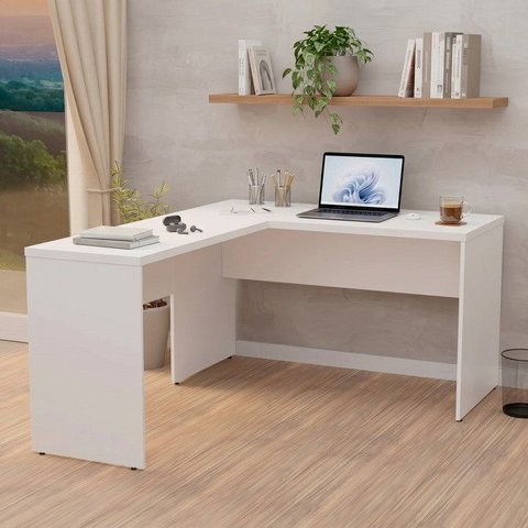 Escrivaninha Mesa Escritório em L 120cm Tampo Office Branco