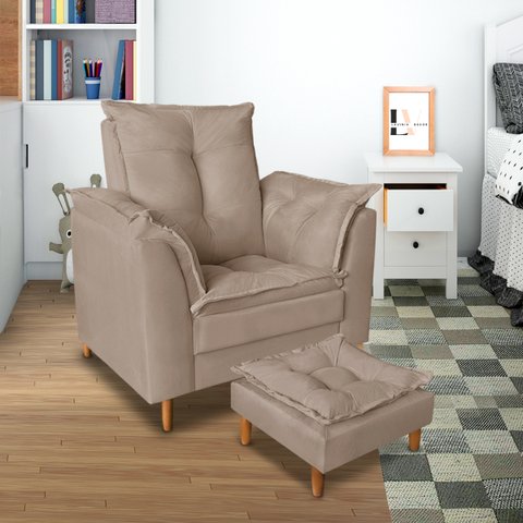 Poltrona Confortável para Amamentação com Puff Fibras Macias Capuccino