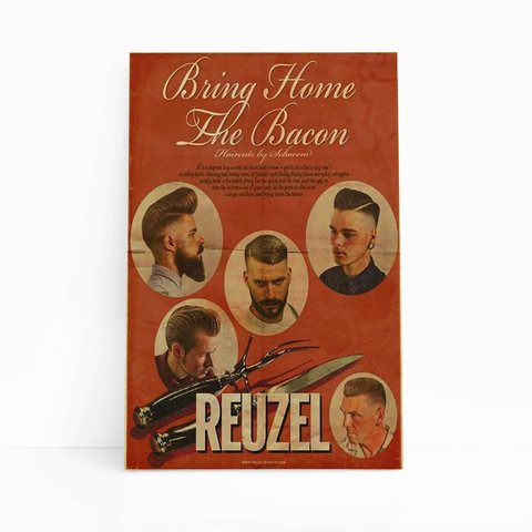 Quadro Barbearia Bring Home The Bacon Retro Canvas 140x90cm