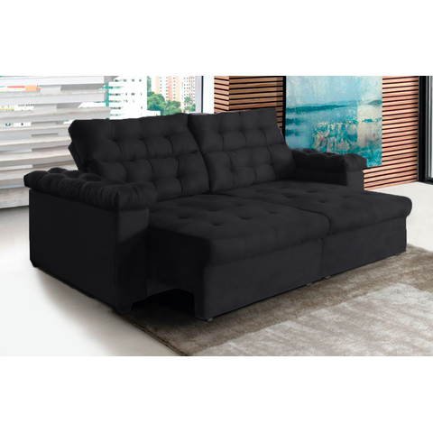 Sofá New Austrália 210cm Retratil Reclinavel Suede Preto – Ws.