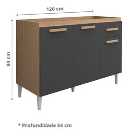 Balcão Naiomi 3 Portas 1 Gaveta 120CM sem Tampo Aramóveis - 5