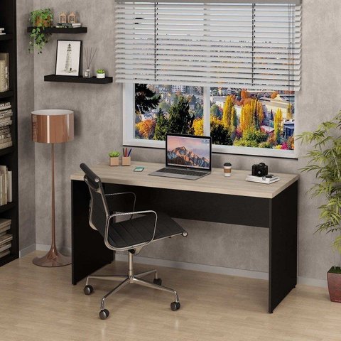 Mesa de Escritório Escrivaninha Tampo 140cm Carvalho Bege