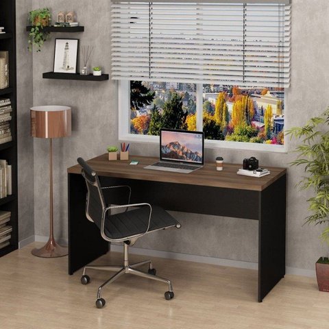 Mesa de Escritório Escrivaninha Tampo 140cm Nogal Marrom