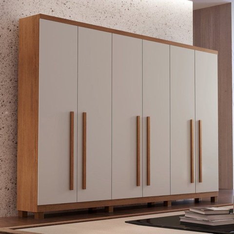 Guarda Roupa Casal com Pés 6 Portas 6 Gavetas Conquista Branco/Imbuia/Off White