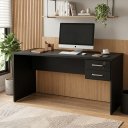 Ver imagem 1 de Mesa de Escritório Escrivaninha com Gaveta 2 Gavetas 140cm Preto Prata