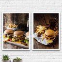 Ver imagem 2 de Kit 2 Quadros Fotografias Hambúrguer 24x18cm - com vidro:Madeira preta