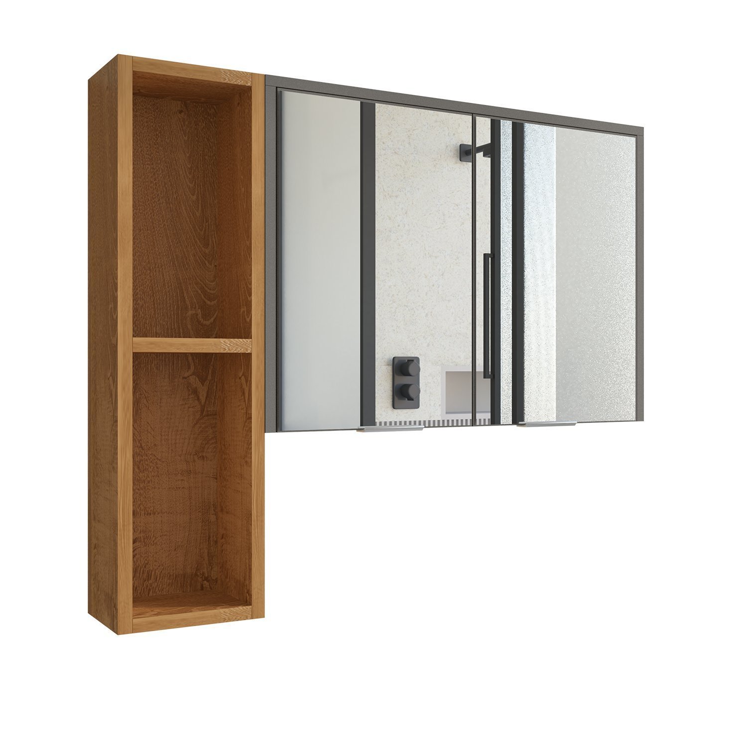 Espelheira Para Banheiro Ibiza 2 Portas Com Espelho Nicho Multifuncional Puxador De Aluminio - 6