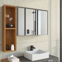 Ver imagem 1 de Espelheira Para Banheiro Ibiza 2 Portas Com Espelho Nicho Multifuncional Puxador De Aluminio