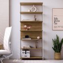 Ver mais imagens de Mesa Escrivaninha em L com Balcão Lateral Gavetas Porta e 2 Estantes Escritório 180cm Indu