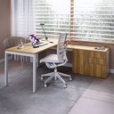 Ver imagem 4 de Mesa Escrivaninha em L com Balcão Lateral Gavetas Porta e 2 Estantes Escritório 180cm Indu