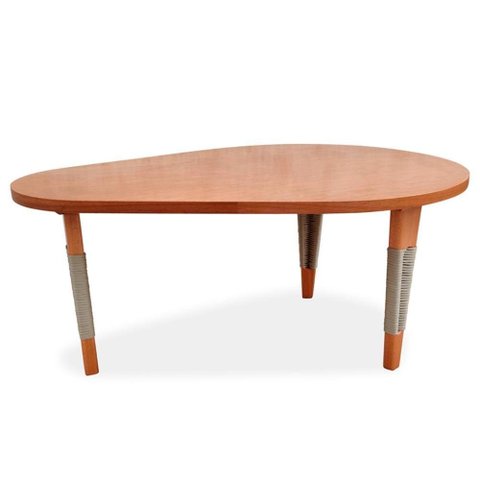 Mesa De Centro Oval Elon Ozki 80 Cm Madeira Eucalipto Cedro Corda Chata Prata