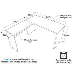 Mesa De Canto em L Para Escritório 140x150cm Tampo 30mm - 3