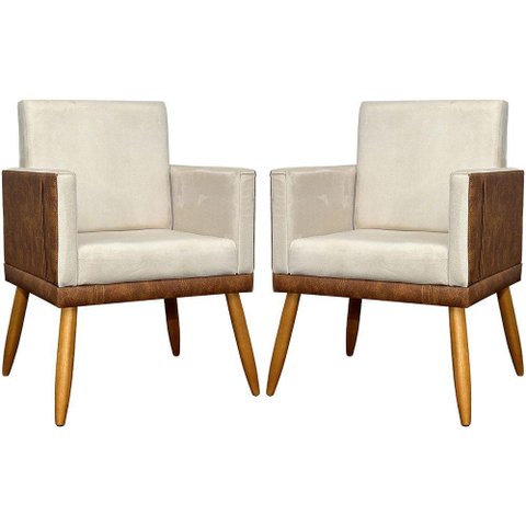 Kit 2 Poltronas Decorativas Lis Corino e Pé Palito 30cm - Bege Suede Corino