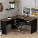 Ver imagem 1 de Mesa de Canto em L para Escritório com Gaveta 2 Gavetas 140cm Nogal Marrom