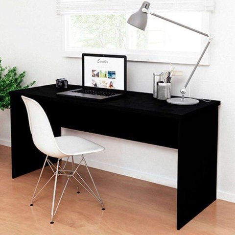 Mesa de Escritório Escrivaninha Tampo 160cm Preto Prata
