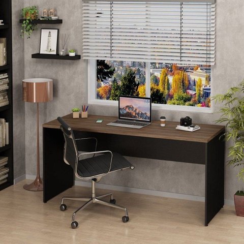 Mesa de Escritório Escrivaninha Tampo 160cm Nogal Marrom