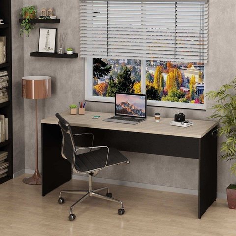 Mesa de Escritório Escrivaninha Tampo 160cm Carvalho Bege