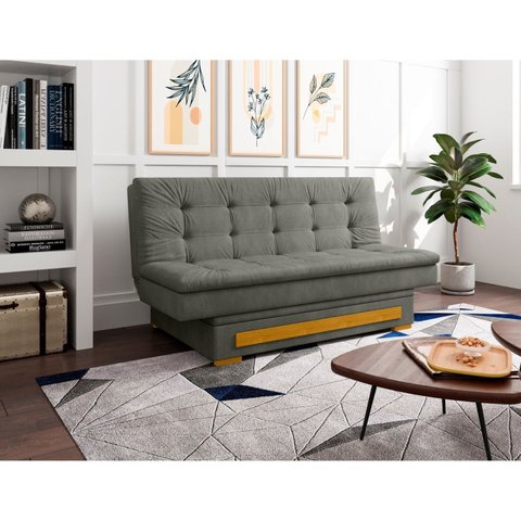 Sofa Cama com Baú Berilo Espresso Móveis Cinza