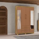 Ver imagem 1 de Guarda Roupa Solteiro Linna 150cm 4 Portas de Bater 2 com Espelhos 3 Gavetas Nature/Terracota G98 -