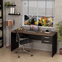 Ver imagem 1 de Mesa De Escritório Escrivaninha com Gaveta Tampo 2 Gavetas 160cm Nogal