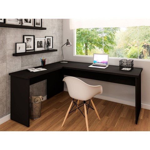 Escrivaninha Mesa Escritório em L Tampo 160cm Preto