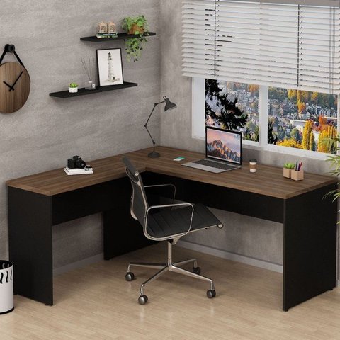 Escrivaninha Mesa Escritório em L 160cm Nogal Marrom