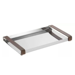 Bandeja Firenze C/ Alcas em Couro 32 X 26,5cm Forma Decorar