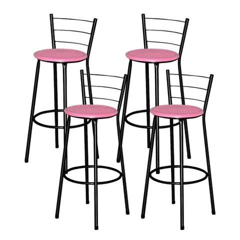 Jogo 4 Banqueta Alta para Cozinha Ratan Preta Cristal  