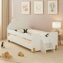 Ver imagem 4 de Cama Solteiro Lorena Montessoriana com Cabeceira Nuvem Escadinha e Grade Lateral no Quarto - Branco