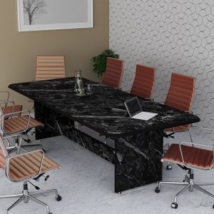 Mesa para Sala de Reunião Escritório Mdf Estilo Mármore 8 Lugares