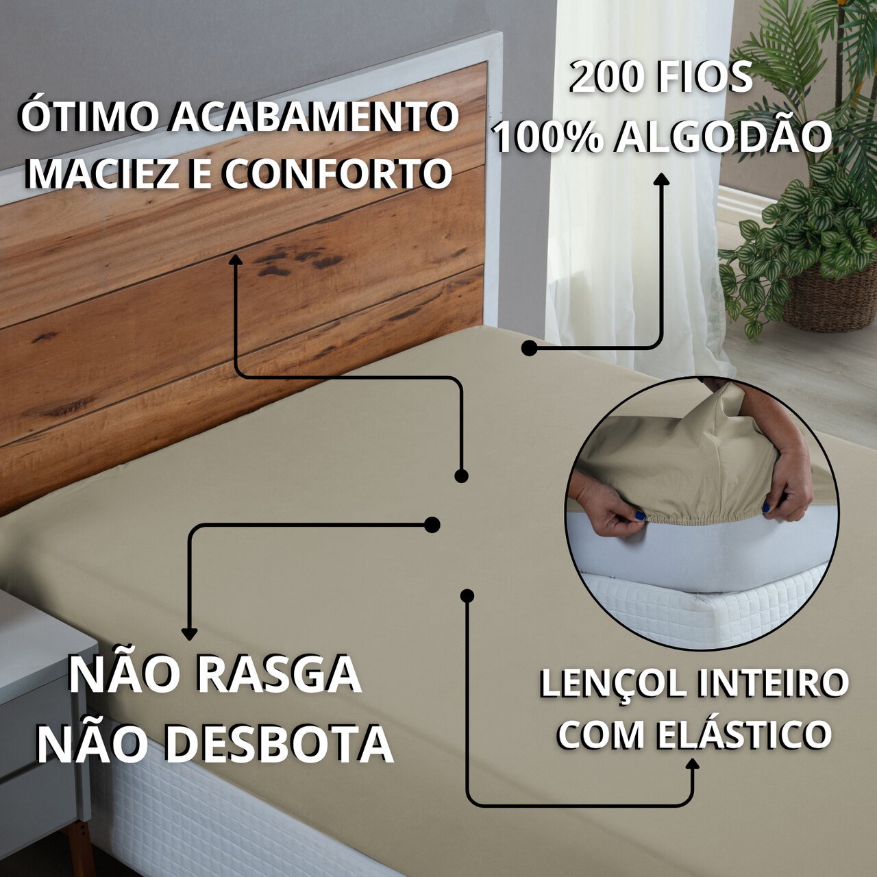 Roupa de Cama Queen Percal 200 Fios 100% Algodão Santista com Elástico Avulso Hotel Pousada:avela - 4