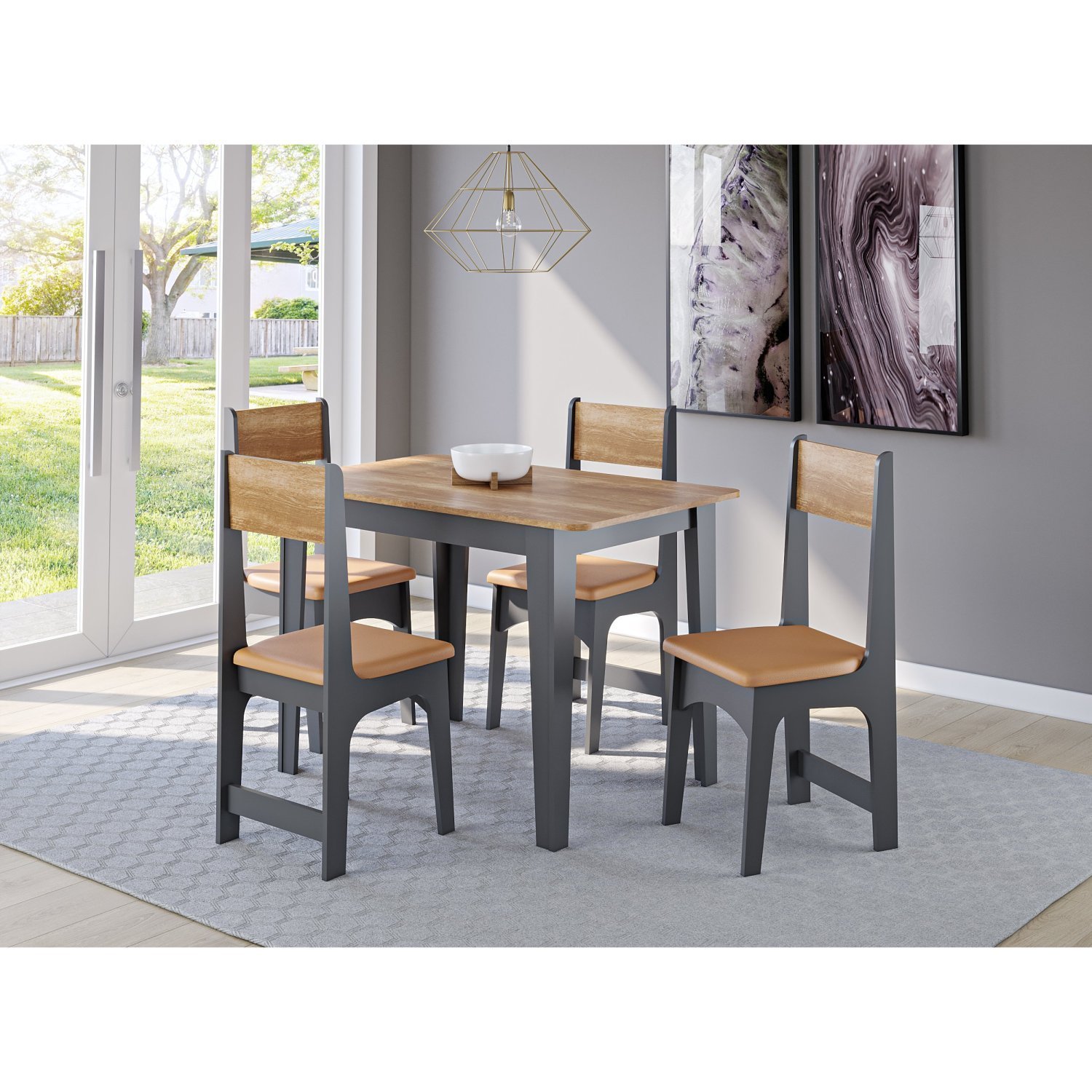 Conjunto Sala de Jantar Mesa Nicoli Retangular 110x68cm com 4 Cadeiras Delta - 1