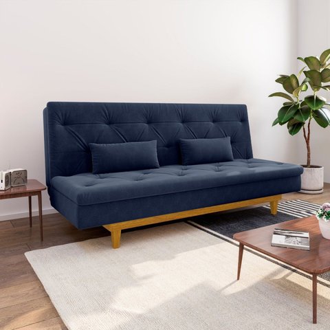 Sofá Cama 3 Lugares em Suede Tokio Yescasa Azul