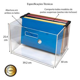 Caixa Arquivo Pastas Suspensas Acrílico 5mm Cristal Premium Centauri Acrílicos CX-PS-C - 2
