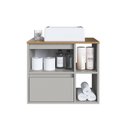 Ver imagem 4 de Gabinete de Banheiro Suspenso 60cm com 2 Nichos 1 Porta Basculante e 1 Gaveta com Cuba BH8005 Bege/Mel/Arenas