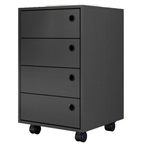 Gaveteiro Multiuso P1072 Moderno 4 Gavetas MDP com Rodízios Grafite Placa & Ponto