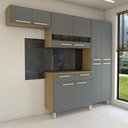 Ver imagem 4 de Armário de Cozinha com Balcão Império 10 Portas 2 Gavetas com Vidro Freijó/gris - Panorama Móveis