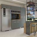 Ver imagem 1 de Armário de Cozinha com Balcão Império 10 Portas 2 Gavetas com Vidro Freijó/gris - Panorama Móveis