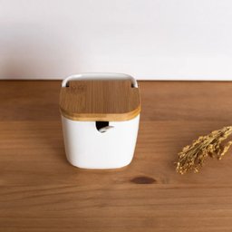 Saleiro de Mesa de Cerâmica com Tampa de Bambu e Colher Bianco 9,5cm X 9cm - 3