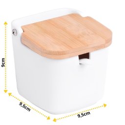 Saleiro de Mesa de Cerâmica com Tampa de Bambu e Colher Bianco 9,5cm X 9cm - 2