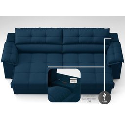 Sofá com Carregador Usb e Molas no Assento Retrátil Reclinável Mimo 2,00m Velosuede Petroleo - Netso - 6