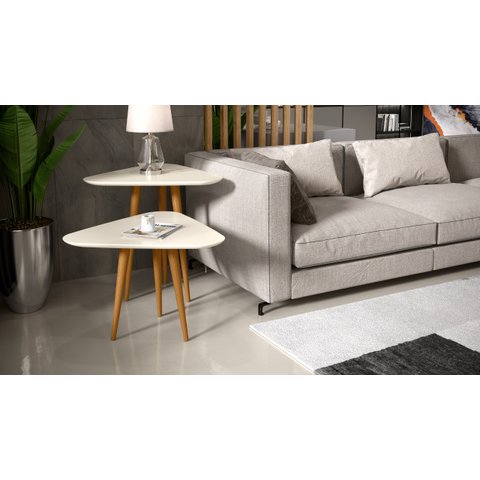 Jogo 2 Mesas Lateral e Apoio 3 Pontas Cadencie Retrô Pés Palito Cor Off White - Comprar Moveis em Ca