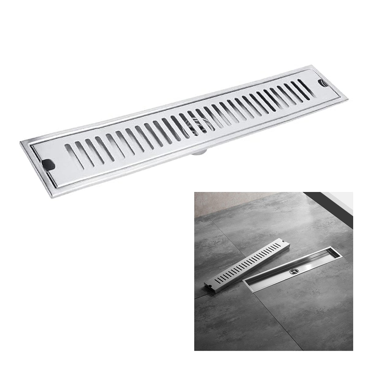 Ralo Linear Inox 50cm Anti Odor Anti Inseto Banheiro Area Externa Lavabo Quintal Piscina Resistente 