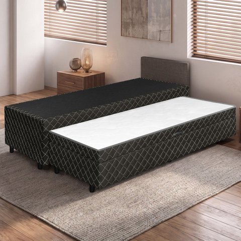 Base Box Solteiro c/ Baú na Cama Auxiliar Gaby 88x188 Marrom