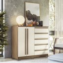 Ver imagem 1 de Cômoda 2 Portas 5 Gavetas Málaga Gold com Pés Bege/Jatobá/Areia