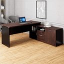 Ver imagem 1 de Mesa L Diretor 150cm a 170cm Armário Lateral e Gavetas F5 Cor:marsala com Preto