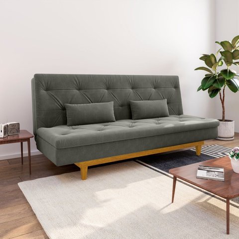 Sofá Cama 3 Lugares em Suede Tokio Yescasa Cinza