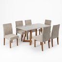 Ver imagem 4 de Mesa de Jantar Pés Madeira Maciça com Vidro 6 Cadeiras Madeira Dalia Anna Âmbar/Off White